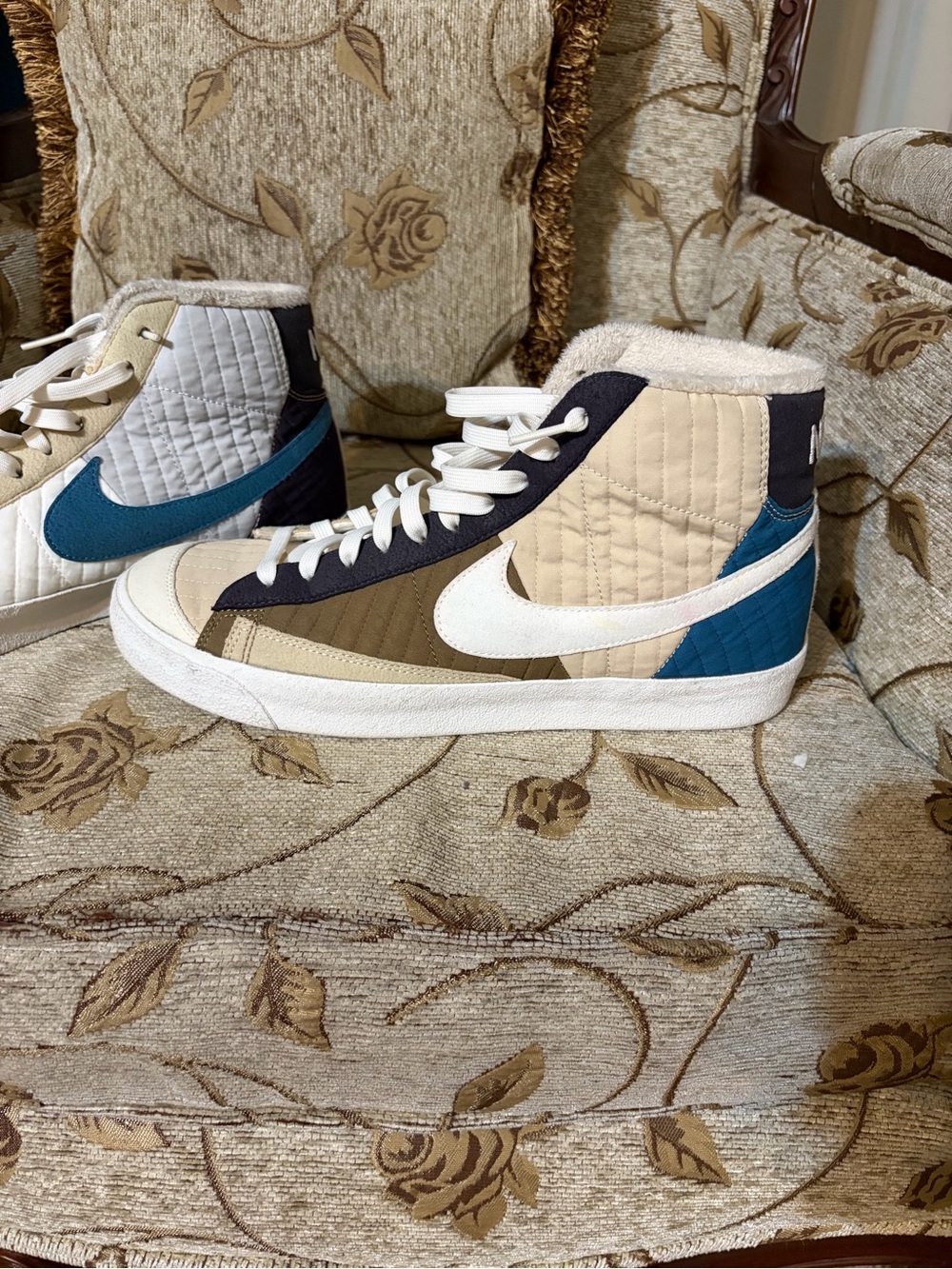 Nike Blazer Mid 77 Premium Quilted High-Top Sneakers - Beige/Brown/Teal/White